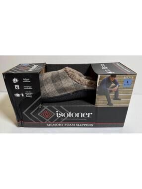 Isotoner Memory Foam Slippers Smoky Taupe Mens Size Large 9.5-10.5 NEW NIB